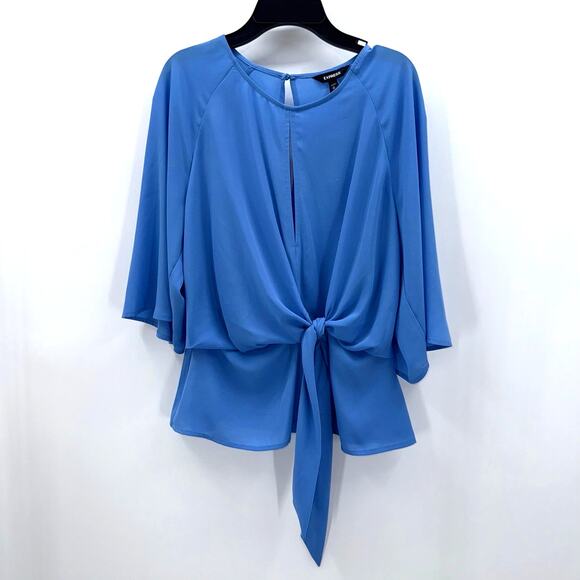 Express Tops - NWT Express Mock Wrap with Front Tie Accent Long Keyhole Neckline Size M